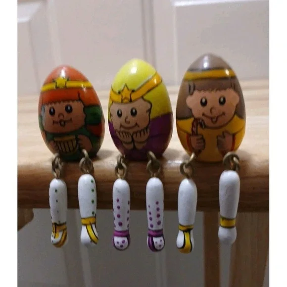 3 Wise Men Wooden Egg People Dangling Legs Christmas Decor Magi Nativity 2½" - Picture 4 of 7